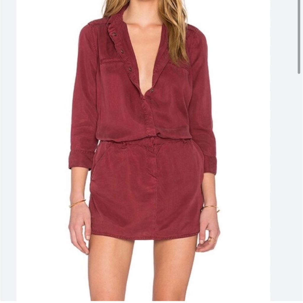 Etienne Marcel Maroon 3/4 Sleeve Tunic Mini Shirt Dress Sz S
